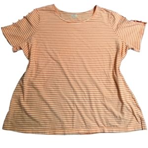 KIM ROGERS Curvy | 100% Cotton Orange/White Striped Short Sleeve Top | 1X